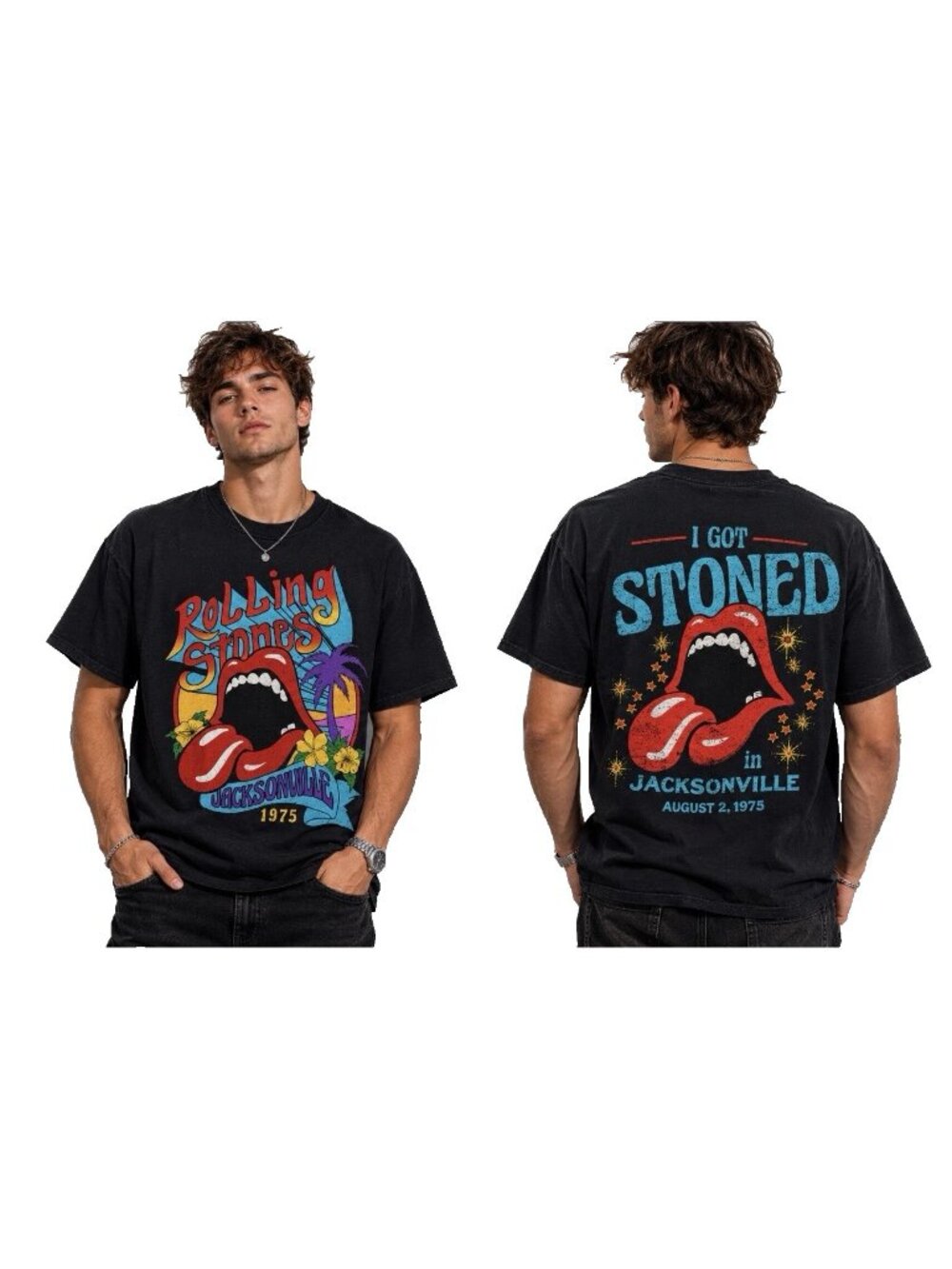 Mens 2020 Rolling Stones T Shirt Sixty Jacksonville 1975 new Unisex Black  Lg